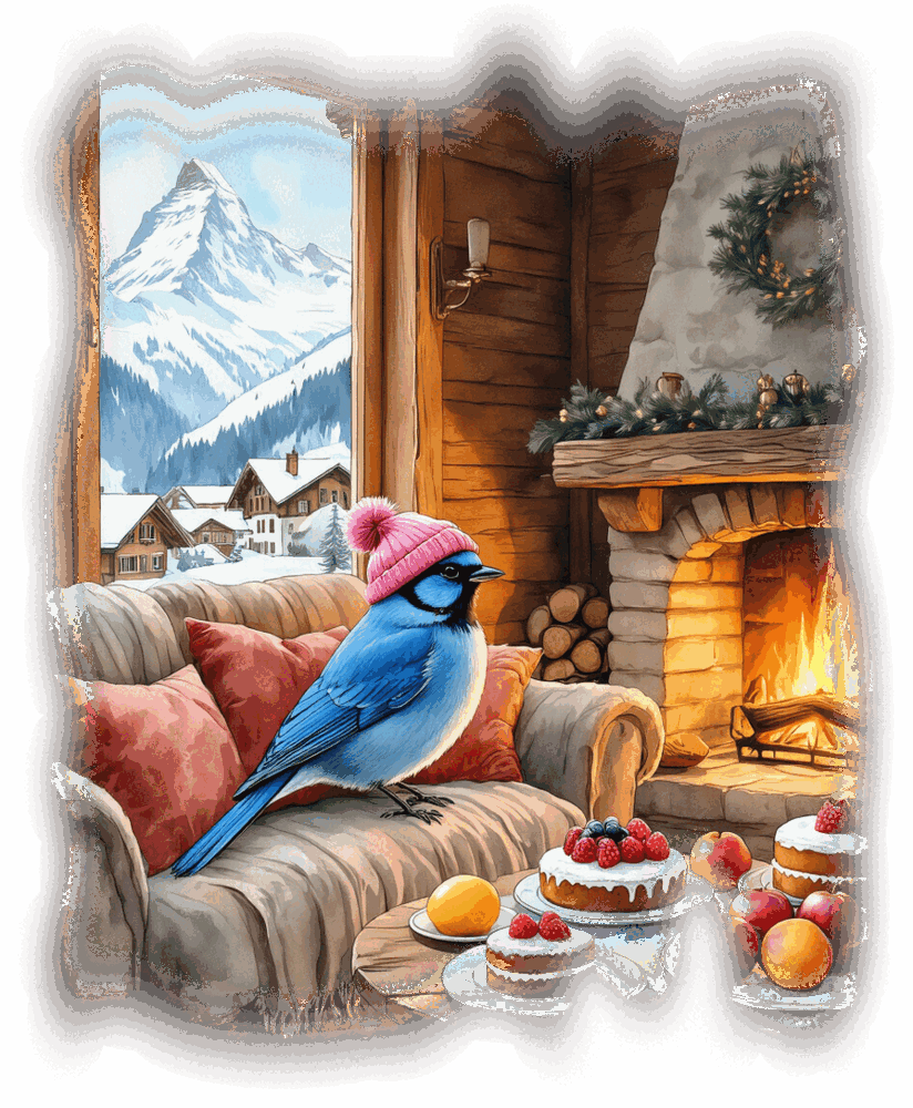 Beautiful blue bird in cozy chalet