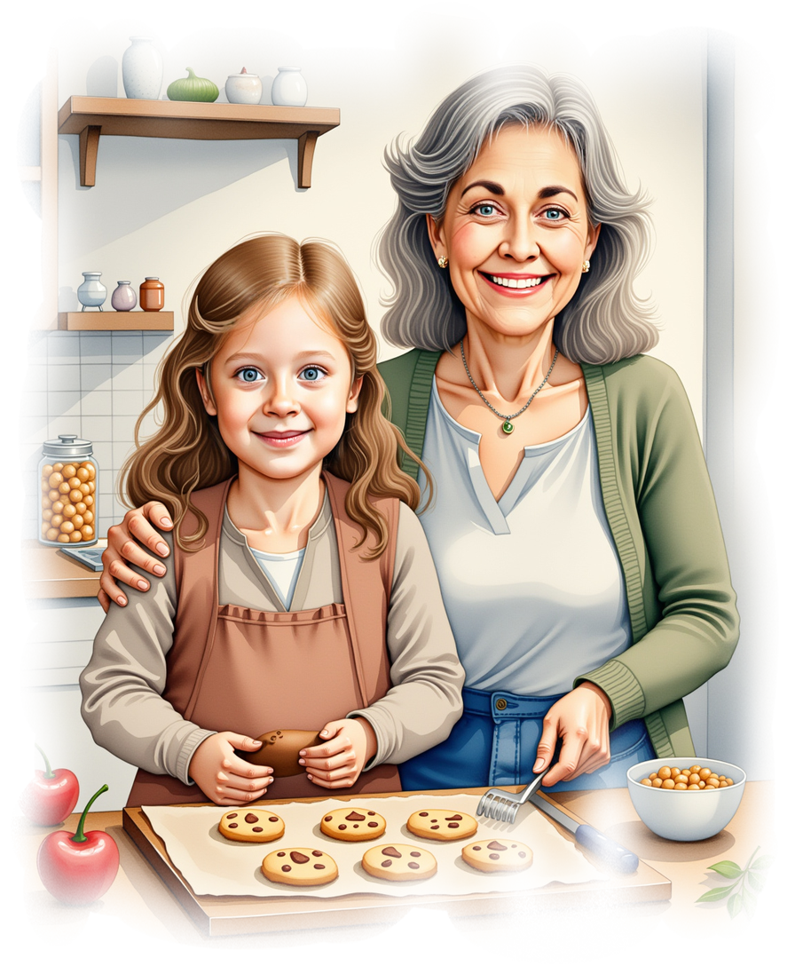 Emma and Aurora baking together