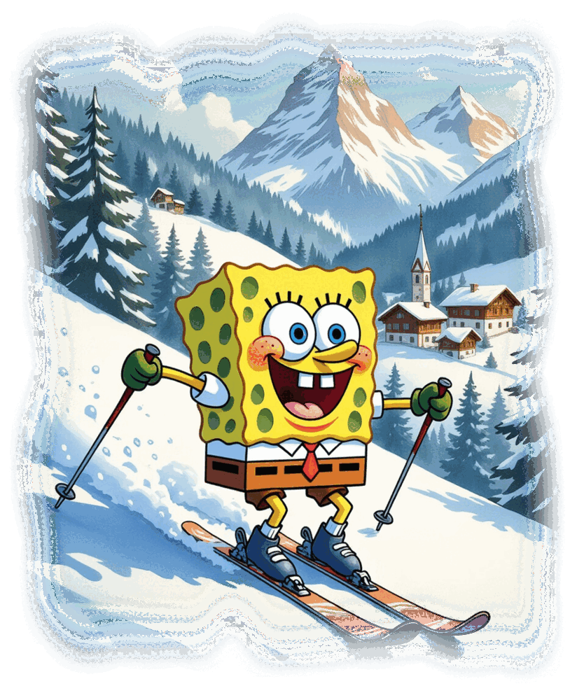 SpongeBob inspired character skiing